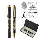 33621 Kabartma Figürlü Metal Roller & Tükenmez Kalem Seti