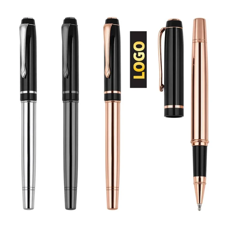 24130 logolu metal roller kalemler gümüş gri rose gold toptan