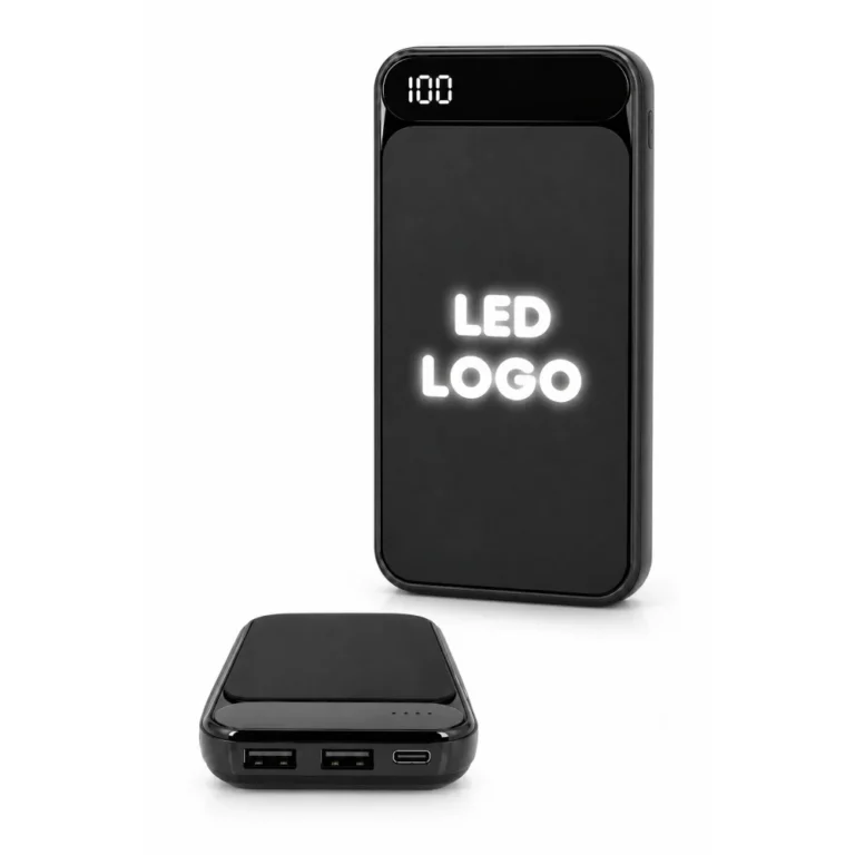 Siyah 10000 mAh powerbank LED logolu, toptan kurumsal hediye alım